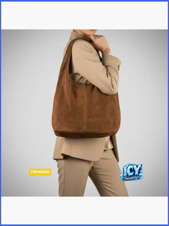 Italian Genuine Suede Hobo Bag with Zipper and Shoulder Strap - Picture 2 of 7